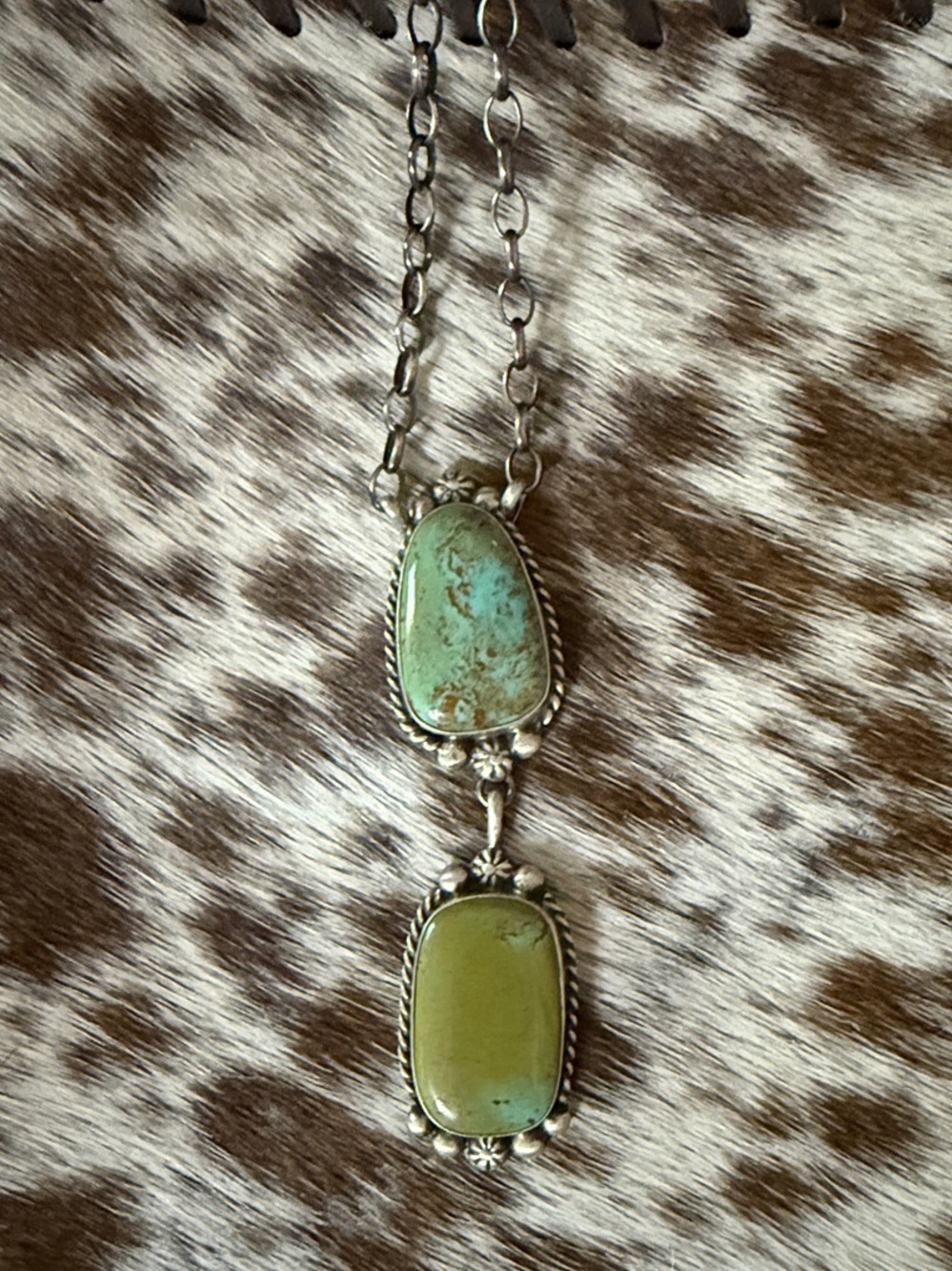 Native American Turquoise & Sterling Silver 2 Stone Necklace